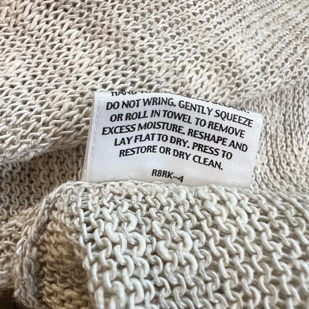 Eileen Fisher Cardigan L Beige Linen Blend Open Knit Open Duster Size Large - Picture 7 of 8